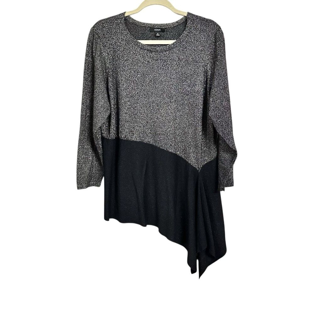 Alfani Womens Sz 2X Black Metallic Shimmer Colorblock Asymmetrical Tunic Sweater